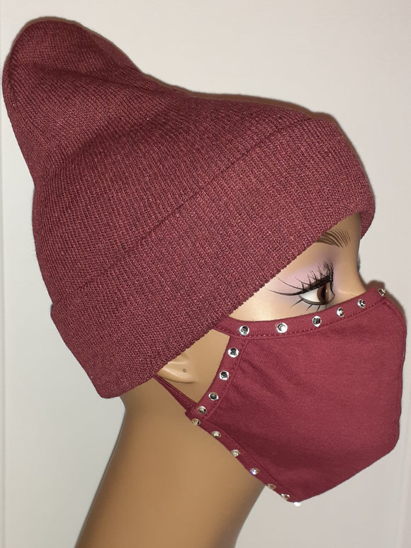 Beanie winter hat and bling, crystal face mask