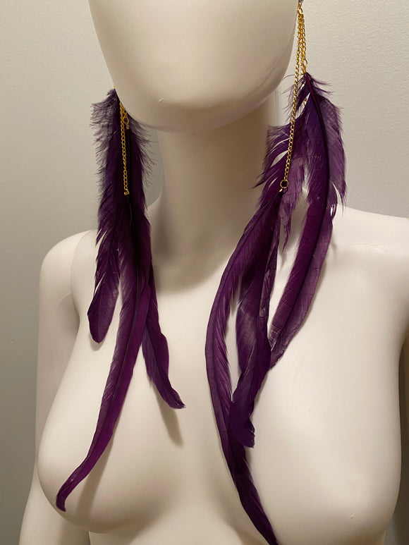 Purple | Waterfall Feather Earrings