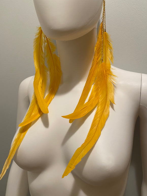 Yellow | Waterfall Feather Earrings