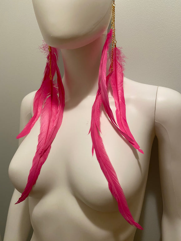 Hot Pink | Waterfall Feather Earrings