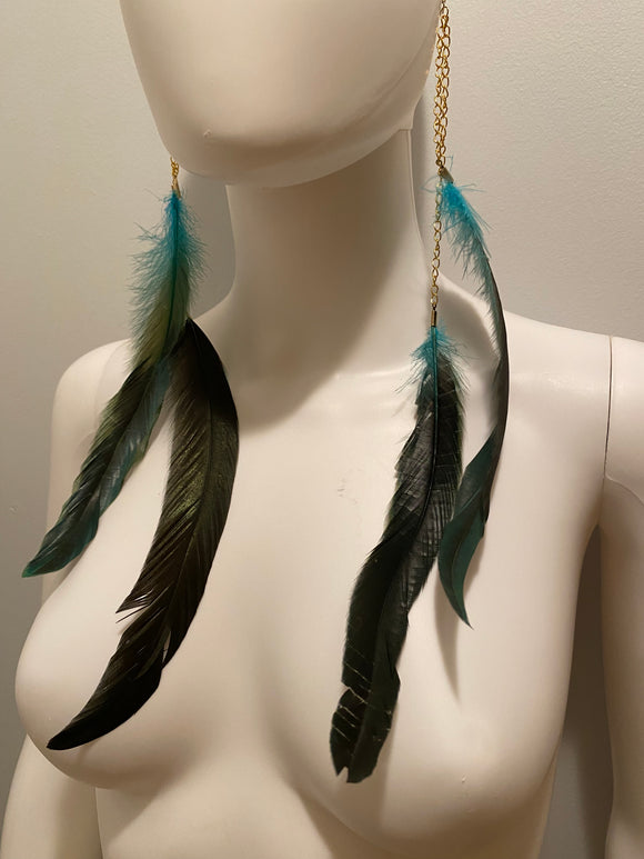 Ombré Green | Waterfall Feather Earrings