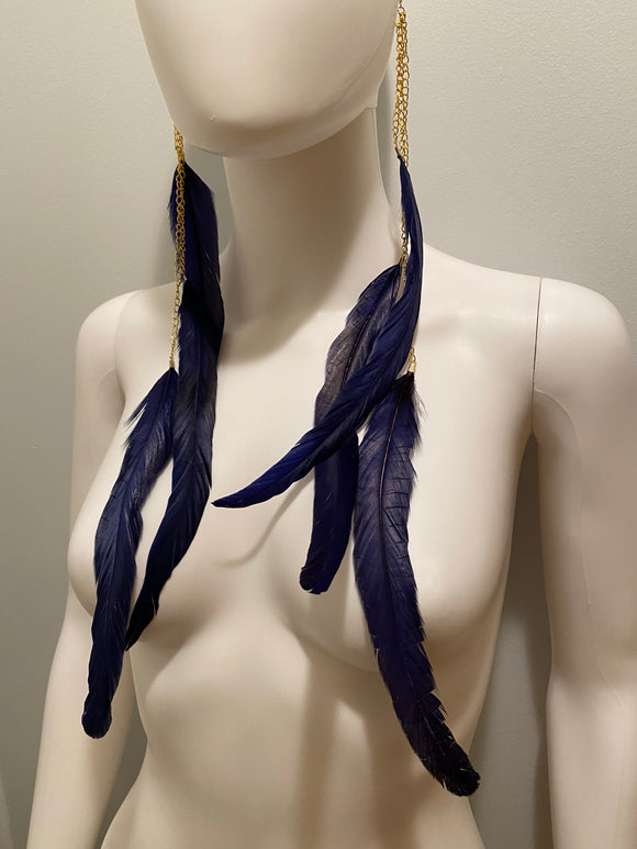 Navy | Waterfall Feather Earrings