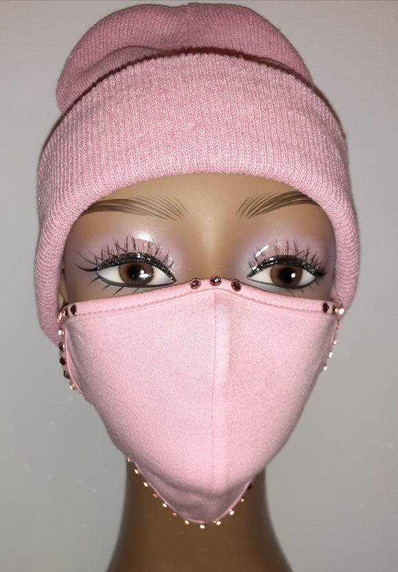 Pink Beanie & Swarovski Face Mask
